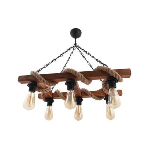 Tasarım Ahşap Halatlı Rustik Merdiven Avize 6'lı