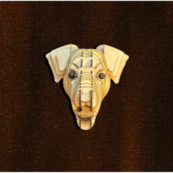 Kelb Köpek Kafası Doğal Ahşap Lazer Kesim Rustik Salon Aplik Duvar Dekoru 3D Tablo Pano (Peri LEDli)