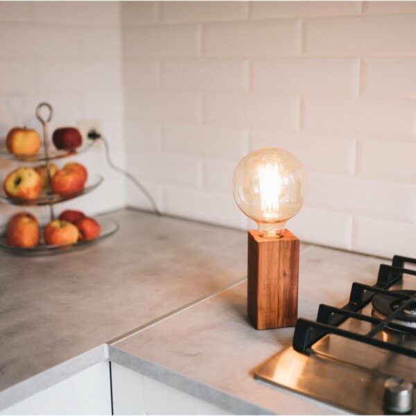 Retro Rustik Ahşap Rubik Küp Masa Lambası - Abajur