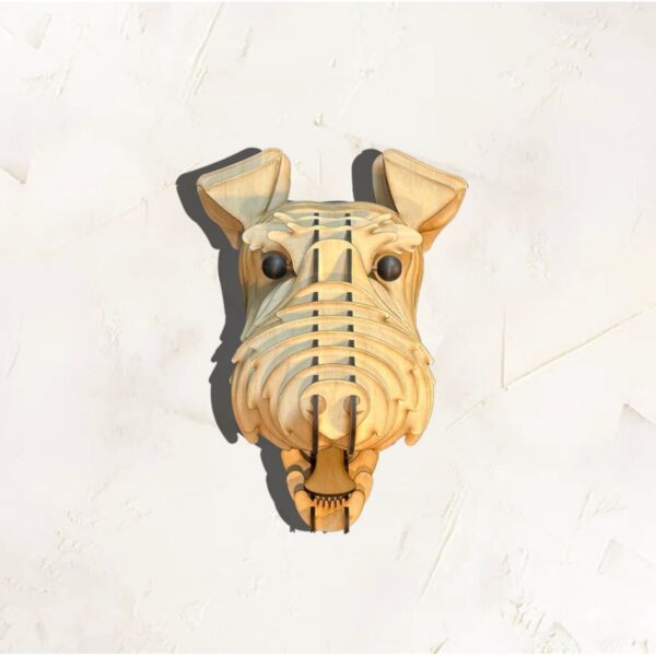 Kelb Köpek Kafası Doğal Ahşap Lazer Kesim Rustik Salon Aplik Duvar Dekoru 3D Tablo Pano (Peri LEDli)