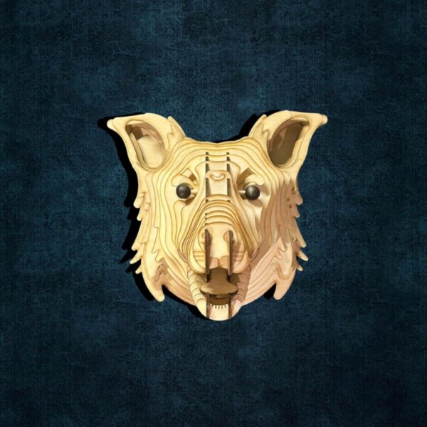 Kelb Köpek Kafası Doğal Ahşap Lazer Kesim Rustik Salon Aplik Duvar Dekoru 3D Tablo Pano (Peri LEDli)