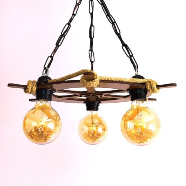 Modern Tasarım Doğal Ahşap Mdf Rustik 3'lü Dümen Avize