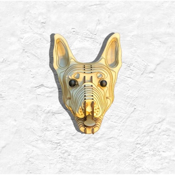 Kelb Köpek Kafası Doğal Ahşap Lazer Kesim Rustik Salon Aplik Duvar Dekoru 3D Tablo Pano (Peri LEDli)