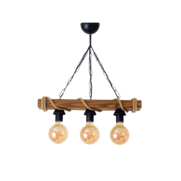 Tasarım 3'lü Dekoratif Nigrum Rustik Halatlı Ahşap Avize