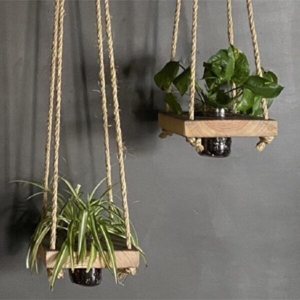 Ahşap 2'li Ip Askılı Çiçek Saksılık