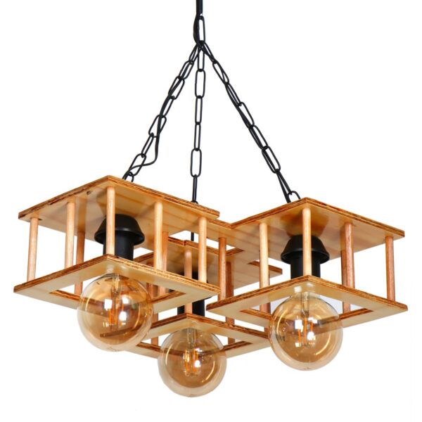 Aysem 3 Lü Rustik Ahşap Avize Salon Aydınlatma