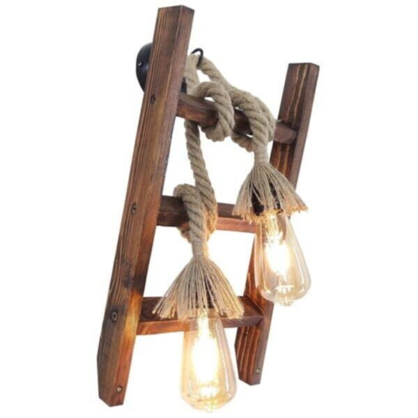Tasarım 2'li Rustik Nigrum Halatlı Ahşap Merdiven Avize Aplik