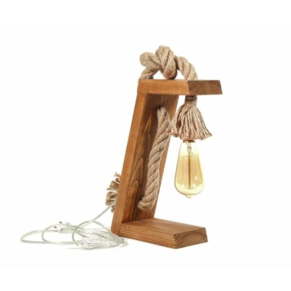 Retro Rustik Halatlı Ahşap Masa Lambası - Abajur (anahtarlı)