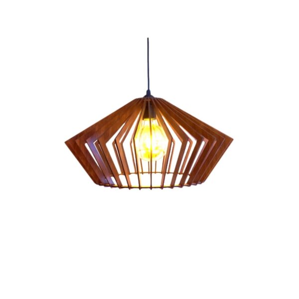 Modern Tasarım Köşeli Ufo Doğal Ahşap Mdf 3d Rustik Salon Avize