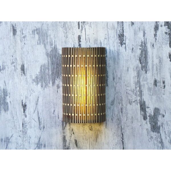 Bombe Kenarlı 3D Yansıtma Tasarımlı Çift Yönlü Ahşap Salon Duvar Aplik Avize - Gu 10 Duy