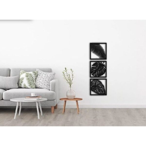 Yaprak Desenli 3 Lü Ahşap Tablo Duvar Süsü