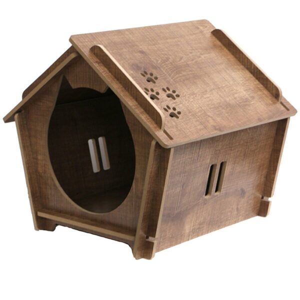 Hüma Lüks Ahşap Kedi Evi Keti Yatağı Dayanıklı Pet Hayvan Oyuncağı Büyük Boy