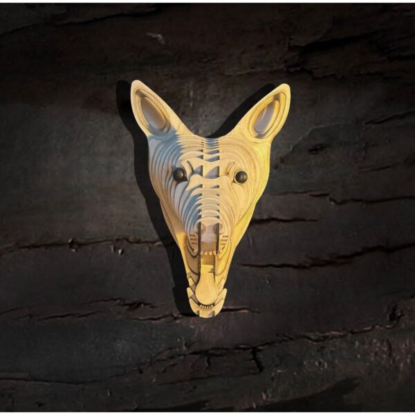 Kelb Köpek Kafası Doğal Ahşap Lazer Kesim Rustik Salon Aplik Duvar Dekoru 3D Tablo Pano (Peri LEDli)