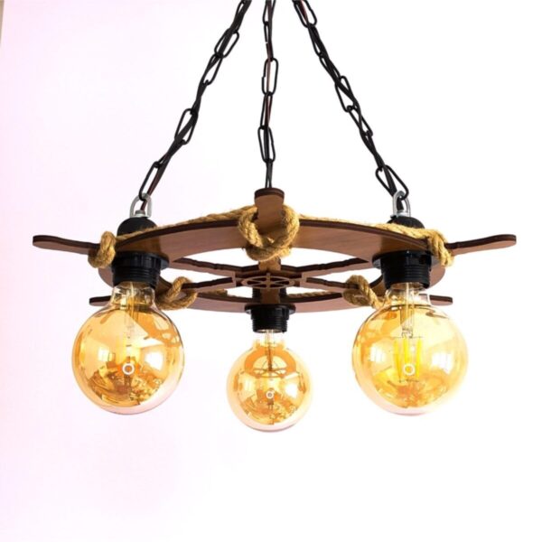 Modern Tasarım Doğal Ahşap Mdf Rustik 3'lü Dümen Avize