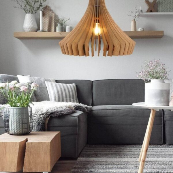 Modern Tasarım Oval Doğal Ahşap Mdf 3d Rustik Salon Avize