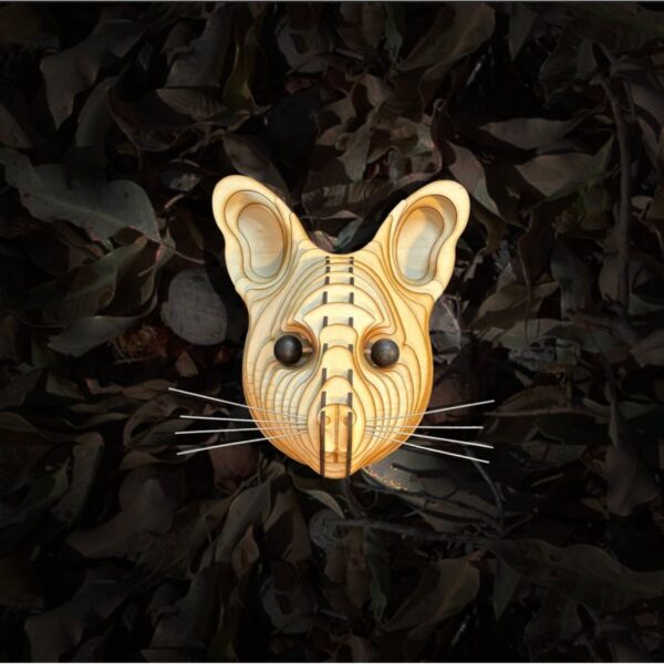 Kelb Köpek Kafası Doğal Ahşap Lazer Kesim Rustik Salon Aplik Duvar Dekoru 3D Tablo Pano (Peri LEDli)