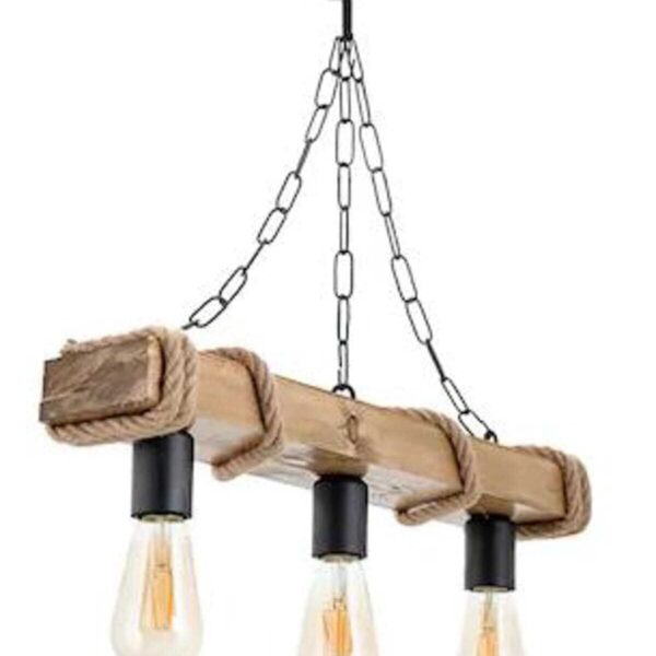 Tasarım 3'lü Rustik Nigrum Halatlı Ahşap Avize