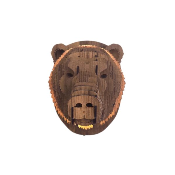 Boz Ayı Kafası Tasarımlı Doğal Ahşap Mdf Lazer Kesim Rustik Salon Aplik Duvar Dekoru (ampul Dahil)