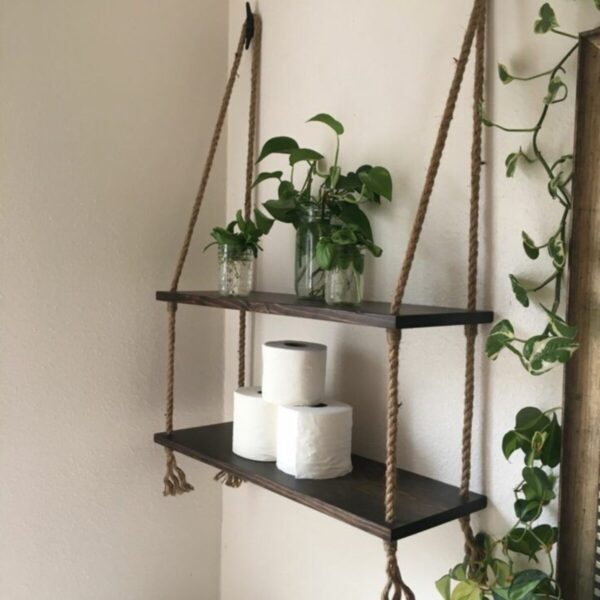 Ahşap Dekoratif Işlem 2'li Halatli Raf Kitaplık