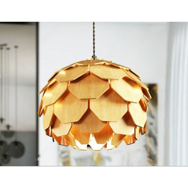 Dörtgen Modern Tasarım Globe Küre Doğal Ahşap Mdf 3d Lazer Kesim Rustik Salon Avize