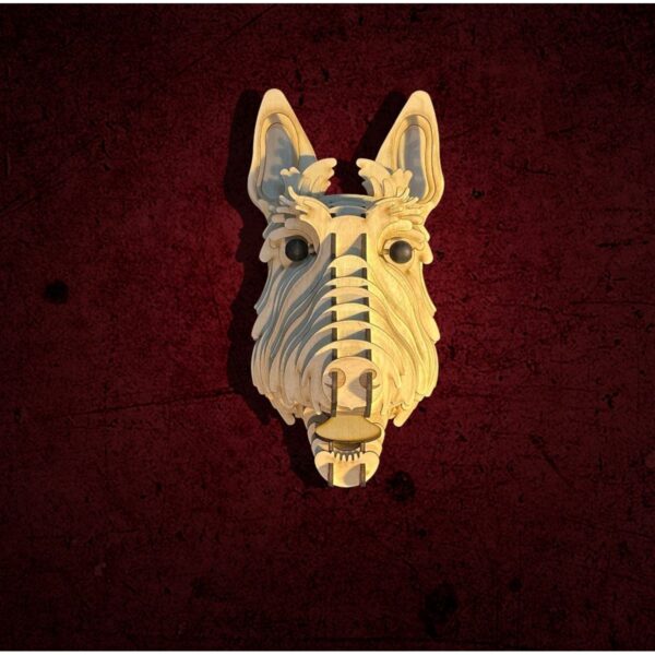 Kelb Köpek Kafası Doğal Ahşap Lazer Kesim Rustik Salon Aplik Duvar Dekoru 3D Tablo Pano (Peri LEDli)
