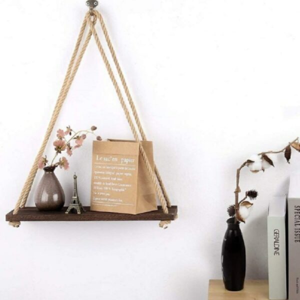 Masif Ahşap Ip Askılı Rustik Duvar Rafı