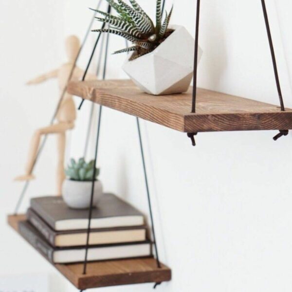 Dekoratif 2'li Halatlı Ahşap Rustik Duvar Rafı