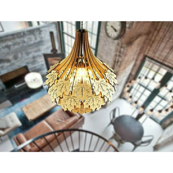 Çınar Yağrağı Modern Tasarım Globe Küre Doğal Ahşap Mdf 3d Lazer Kesim Rustik Salon Avize