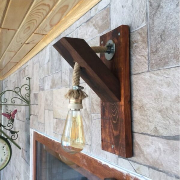 Tasarım Dekoratif Ahşap Halatlı Rustik Duvar Aplik