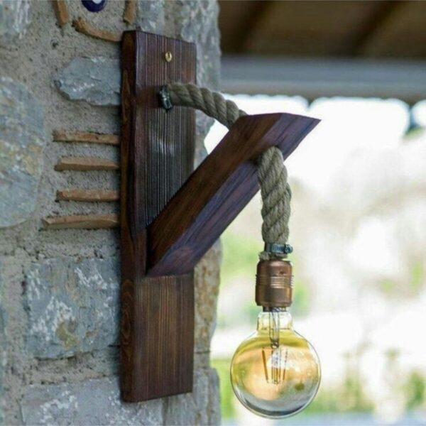 Tasarım Dekoratif Ahşap Halatlı Rustik Duvar Aplik