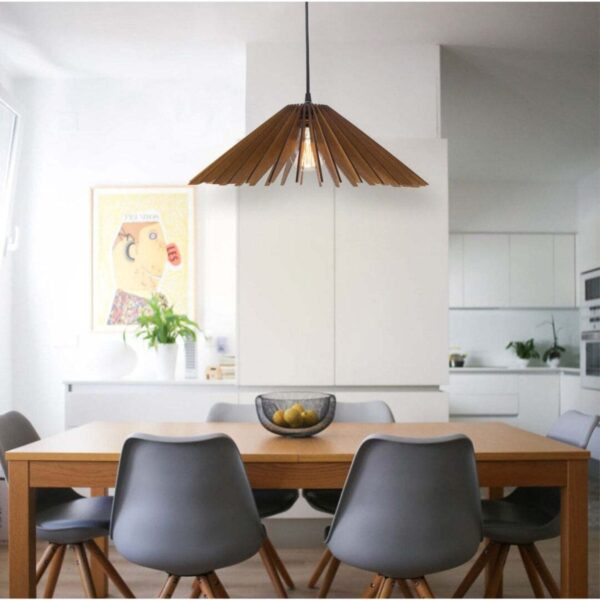 Modern Tasarım Köşeli Uzun Doğal Ahşap Mdf 3d Rustik Salon Avize