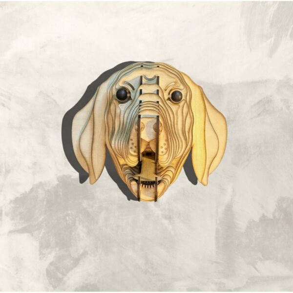 Kelb Köpek Kafası Doğal Ahşap Lazer Kesim Rustik Salon Aplik Duvar Dekoru 3D Tablo Pano (Peri LEDli)