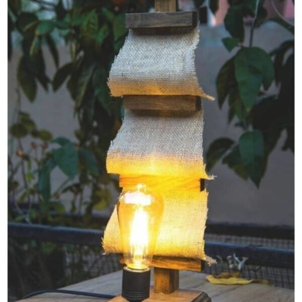 Özgün Tasarım Yelkenli Model Rustik Ahşap Endüstriyel Masa Lambası - Abajur