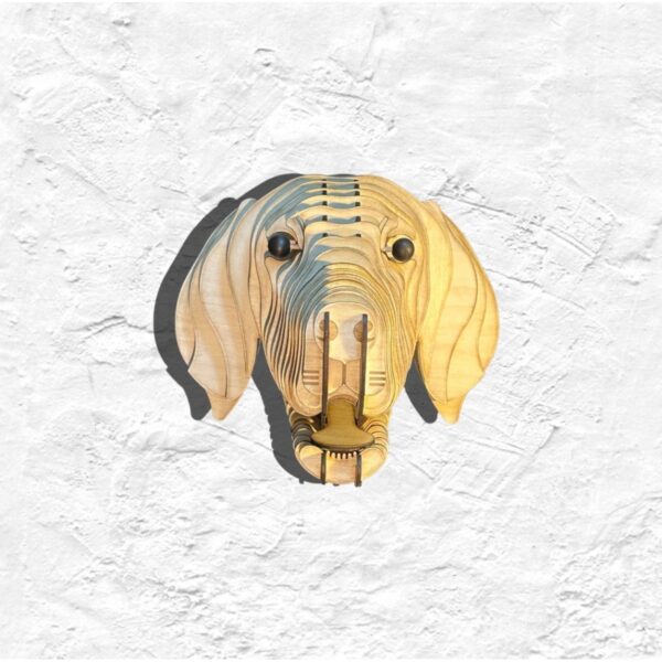 Kelb Köpek Kafası Doğal Ahşap Lazer Kesim Rustik Salon Aplik Duvar Dekoru 3D Tablo Pano (Peri LEDli)