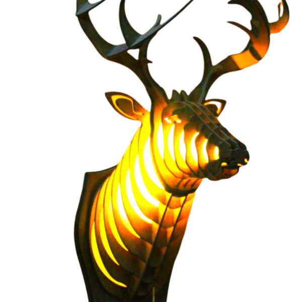 Geyik Kafası Tasarımlı Doğal Ahşap Mdf Lazer Kesim Rustik Salon Aplik Duvar Dekoru