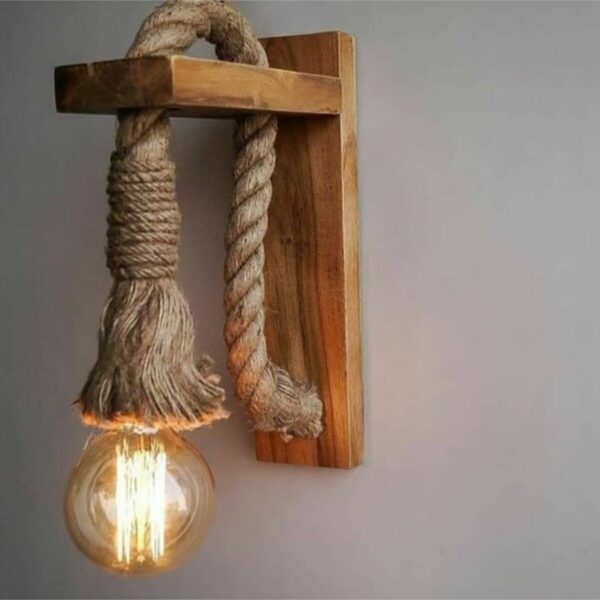 Tasarım Dekoratif Ahşap Halatlı Rustik Duvar Aplik Avize