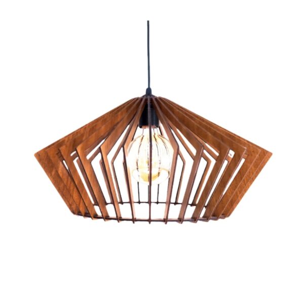 Modern Tasarım Köşeli Ufo Doğal Ahşap Mdf 3d Rustik Salon Avize