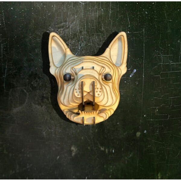 Kelb Köpek Kafası Doğal Ahşap Lazer Kesim Rustik Salon Aplik Duvar Dekoru 3D Tablo Pano (Peri LEDli)