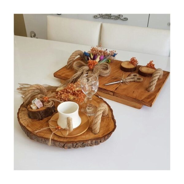 Retro Rustik Ahşap Eskitme Söz Nişan - Kahve Sunum Tepsisi 2'liset