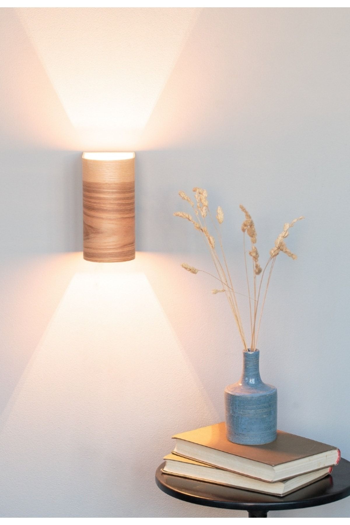 Bombe Kenarlı Yansıtma Tasarımlı Çift Yönlü Ahşap Salon Duvar Aplik Avize - Gu 10 Duy