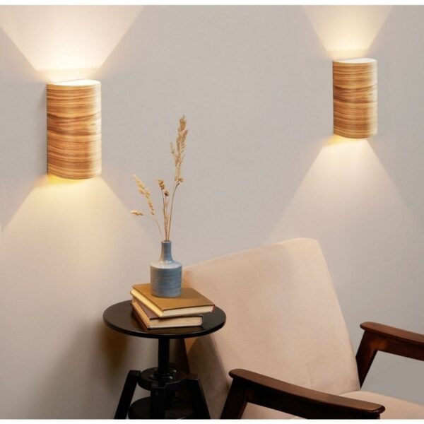 Bombe Kenarlı Yansıtma Tasarımlı Çift Yönlü Ahşap Salon Duvar Aplik Avize - Gu 10 Duy