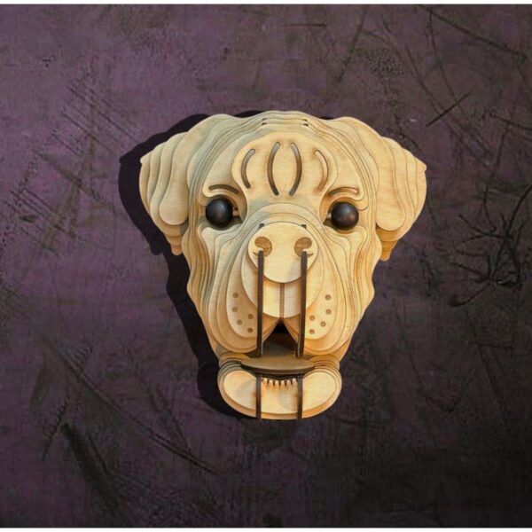 Kelb Köpek Kafası Doğal Ahşap Lazer Kesim Rustik Salon Aplik Duvar Dekoru 3D Tablo Pano (Peri LEDli)