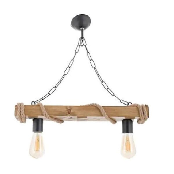 Tasarım 2'li Rustik Nigrum Halatlı Ahşap Avize