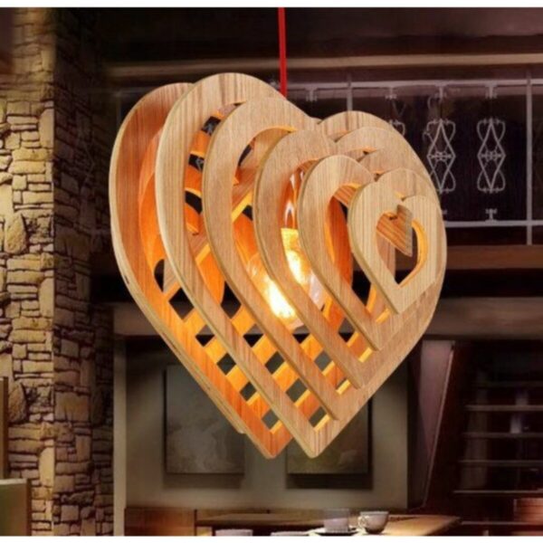 Modern Tasarım Kalp Modeli Doğal Ahşap Mdf 3d Lazer Kesim Rustik Salon Avize