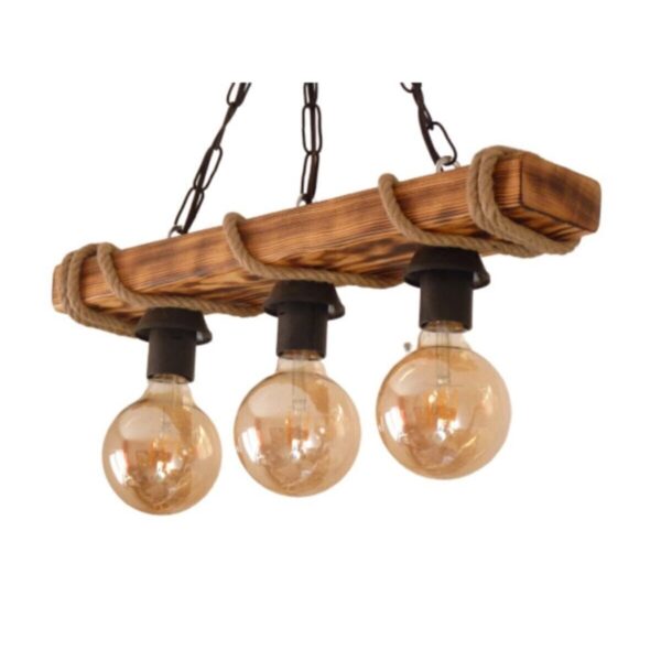 Tasarım 3'lü Rustik Nigrum Halatlı Ahşap Avize