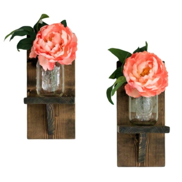 Rustik Ahşap Ikili Saksı Çiçek Rafı