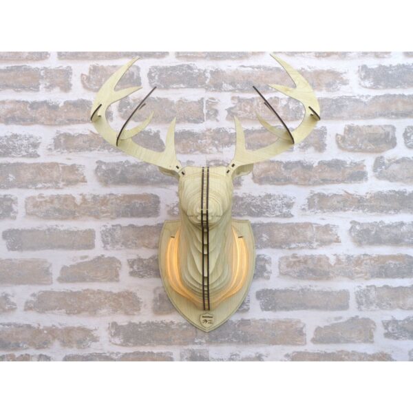 Akça3 Geyik Kafası Tasarımlı Doğal Ahşap Lazer Kesim Rustik Salon Aplik Duvar Dekoru (Ampul Dahil)