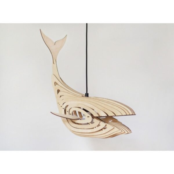 Çocuk Genç Odası Doğal Ahşap Mdf 3d Puzzle Lazer Kesim Balina Avize