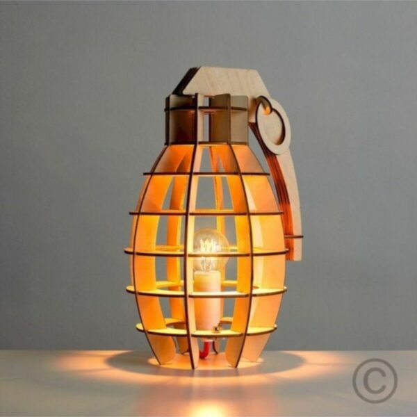 Çocuk Genç Odası Için Doğal Ahşap Mdf Lazer Kesim Bomba Abajur - Masa Lambası