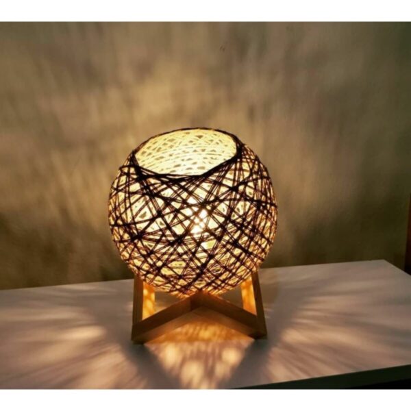 El Işçiliği Rustik Ahşap Jüt Ip Endüstriyel Masa Lambası - Abajur